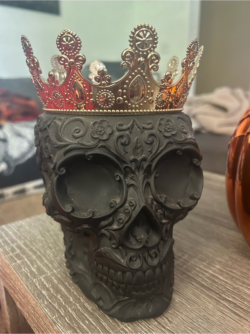 Bath & Body Works Black Decorative Skull with Gold Crown